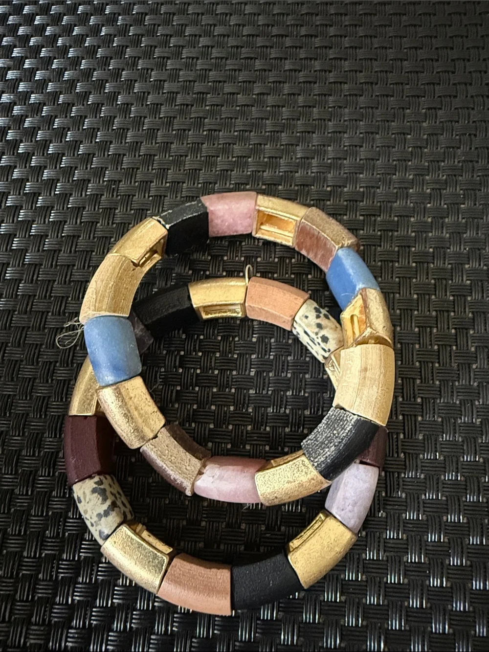 Multicolor Bead and Gold-Tone Stretch Bracelet Set